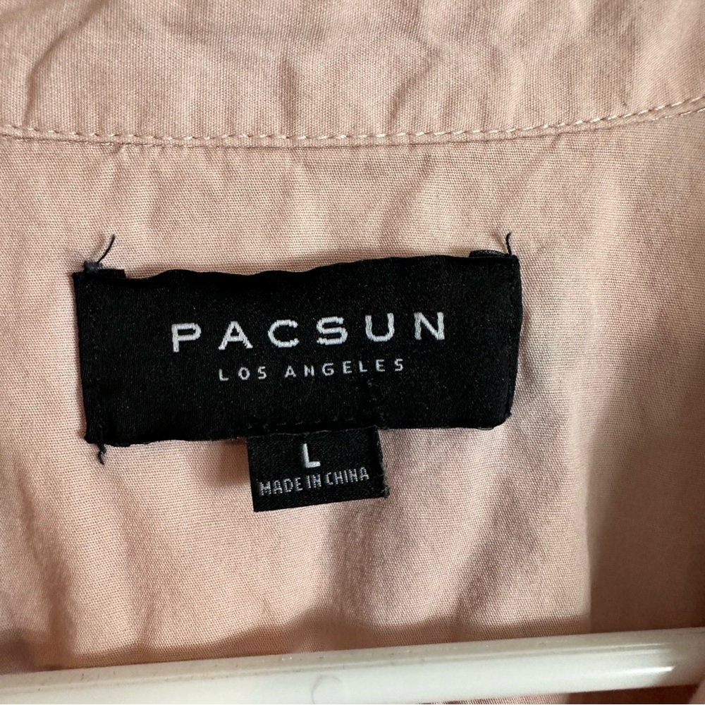 Pacsun Light Pink Embroidered Cactus Short Sleeve Cotton Button Down Shirt - Picture 3 of 9